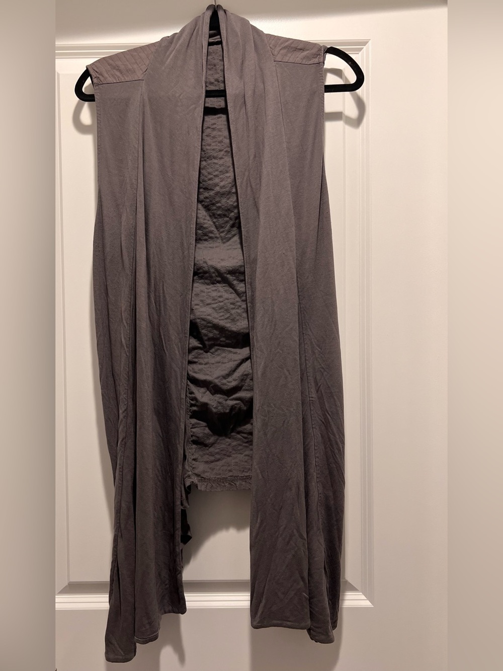 Charcoal Gray Longline Draped Duster Vest Asymmetrical Tie Back